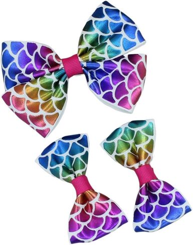 Mermaid Scale Hair Bow Clip Fish Tail Scale Big Bows Mermaid Tail Scale Jumbo Bow BBG32 (Purple Bow) in Saudi Arabia