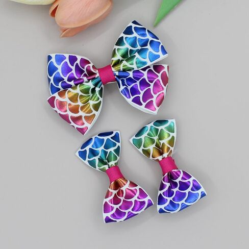Mermaid Scale Hair Bow Clip Fish Tail Scale Big Bows Mermaid Tail Scale Jumbo Bow BBG32 (Purple Bow) in Saudi Arabia