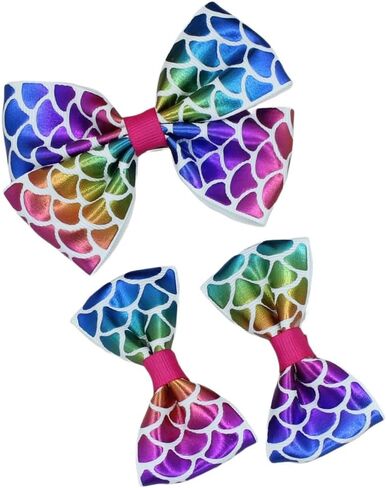 Mermaid Scale Hair Bow Clip Fish Tail Scale Big Bows Mermaid Tail Scale Jumbo Bow BBG32 (Purple Bow) in Saudi Arabia