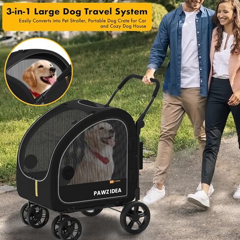 عربة القطط PAWZIDEA 4 في 1، عربة الحيوانات الأليفة للكلاب الصغيرة والمتوسطة مع حامل قابل للفصل، مظلة سهلة القفل بدون سحاب، مقعد سيارة للكلاب بحزام الأمان، منزل مريح، عربات ركض للكلاب قابلة للطي، سلة تخزين كبيرة in Kuwait