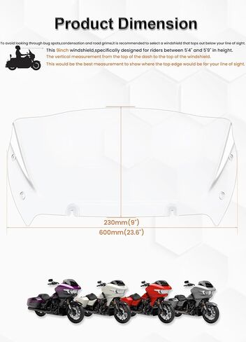 فاصل الرياح للزجاج الأمامي مقاس 9 بوصات متوافق مع Harley Davidson Touring CVO Road Glide FLTRXSE 2023-up، CVO Road Glide ST FLTRXSTSE 2024-up، Road Glide FLTRX 2024-up (شفاف) in Kuwait