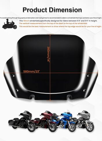 فاصل الرياح للزجاج الأمامي مقاس 10 بوصات متوافق مع Harley Davidson Touring CVO Street Glide FLHXSE 2023-up، Street Glide FLHX 2024-up وFLXHU 2025-up (أسود) in Kuwait