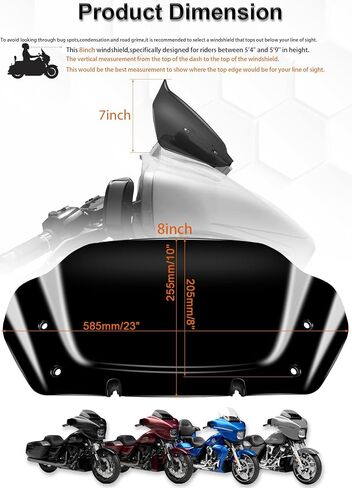 فاصل الرياح للزجاج الأمامي مقاس 8 بوصات متوافق مع Harley Davidson Touring CVO Street Glide FLHXSE 2023-up، Street Glide FLHX 2024-up وFLXHU 2025-up (أسود) in Kuwait