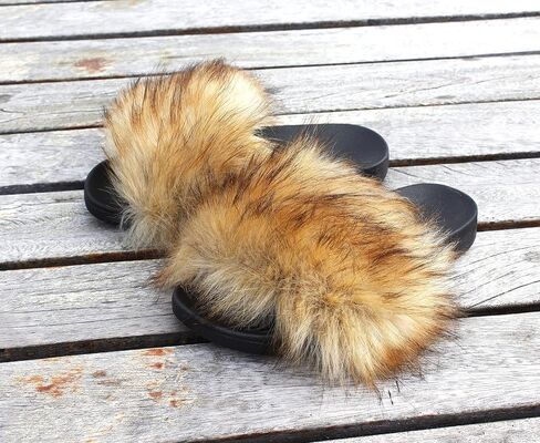 Faux Fur Slides for Women, Fuzzy Slippers Fluffy Sandals Furry House Shoes Indoor Outdoor in Saudi Arabia