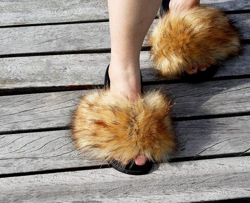 Faux Fur Slides for Women, Fuzzy Slippers Fluffy Sandals Furry House Shoes Indoor Outdoor in Saudi Arabia