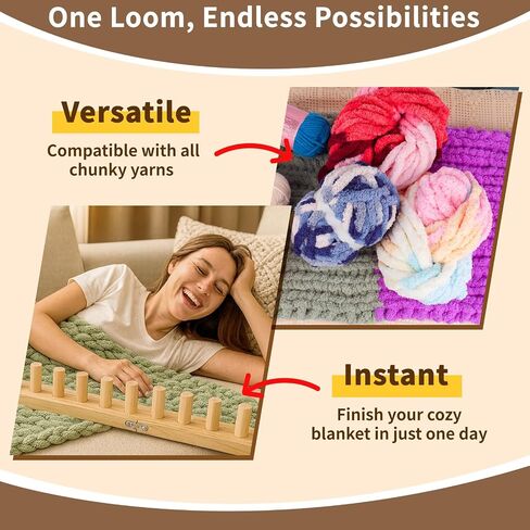 Reessy Wooden Loom for Chunky Blanket – 40" Chunky Knitting Blanket Loom & Afghan Loom Kit – 3-in-1 Solid Wood Chunky Yarn Loom for DIY Blanket, Throws & Big Yarn Knitting Projects in Kuwait