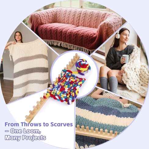 Reessy Wooden Loom for Chunky Blanket – 40" Chunky Knitting Blanket Loom & Afghan Loom Kit – 3-in-1 Solid Wood Chunky Yarn Loom for DIY Blanket, Throws & Big Yarn Knitting Projects in Kuwait