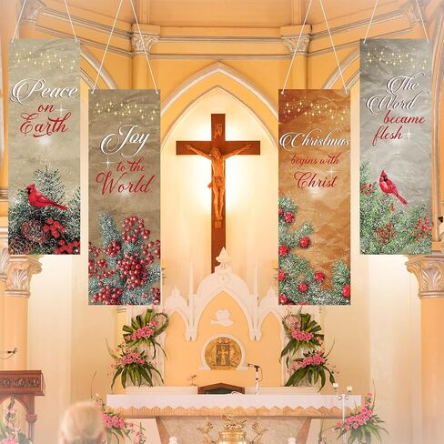 2 x 6 ft Christmas Church Banners for Sanctuary Wall, Hanging Nativity Scene Banner with Scripture Religious Christian Prayer Hanging Signs for Holiday Advent Nativity Decor in Saudi Arabia