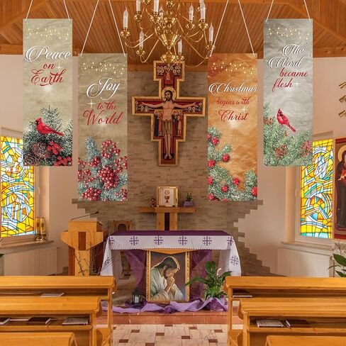 2 x 6 ft Christmas Church Banners for Sanctuary Wall, Hanging Nativity Scene Banner with Scripture Religious Christian Prayer Hanging Signs for Holiday Advent Nativity Decor in Saudi Arabia
