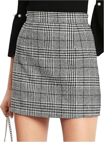 Floerns Women's Plaid High Waist Bodycon Split Mini Skirt in Kuwait