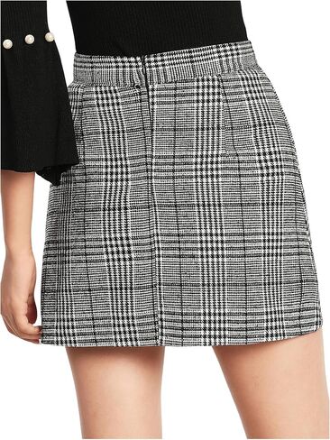 Floerns Women's Plaid High Waist Bodycon Split Mini Skirt in Kuwait