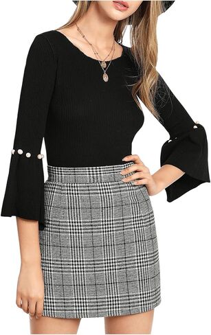 Floerns Women's Plaid High Waist Bodycon Split Mini Skirt in Kuwait