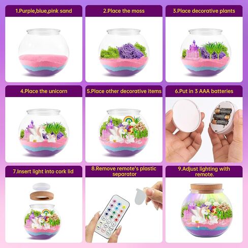 NESAPTO Unicorn Terrarium Crafts Kit for Girls-LED Night Light-Up Birthday Gift for Girls Ages 4 5 6 7 8-12 Years Old, DIY Arts & Crafts Unicorn Toys Kit with Remote-Ideal Christmas Gifts for Kids in Saudi Arabia