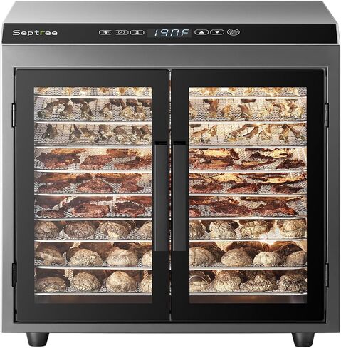 Septree Upgraded 4-layer Food Dehydrator for Jerky, Stainless Steel Trays Food Dryer Machine with Deluxe Accessories Kit, 400W 190°F Temp and Timer Control, for Herbs, Meat, Fruit, Veggies, Mushroom in Kuwait