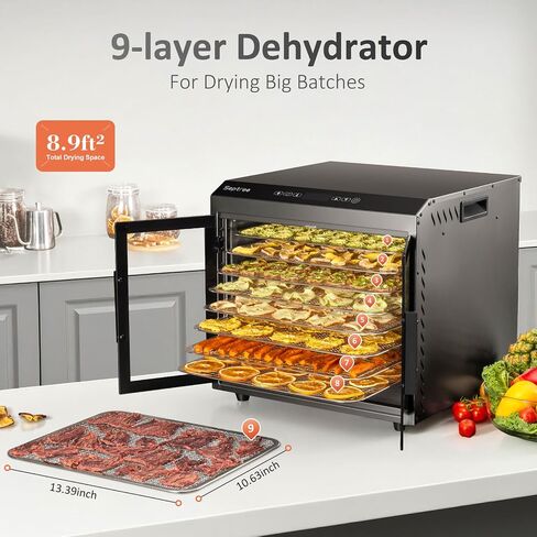 Septree Upgraded 4-layer Food Dehydrator for Jerky, Stainless Steel Trays Food Dryer Machine with Deluxe Accessories Kit, 400W 190°F Temp and Timer Control, for Herbs, Meat, Fruit, Veggies, Mushroom in Kuwait