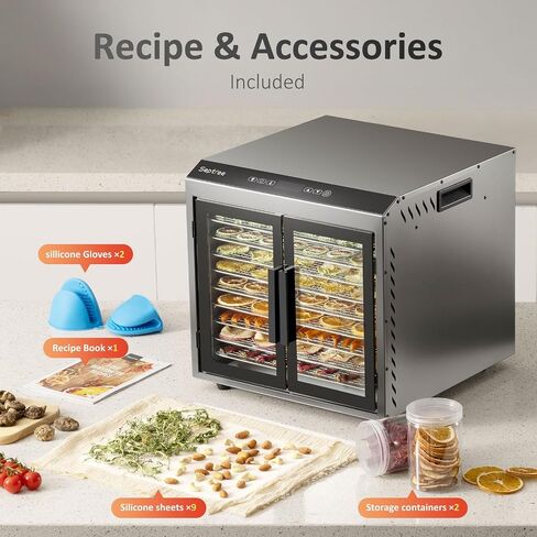 Septree Upgraded 4-layer Food Dehydrator for Jerky, Stainless Steel Trays Food Dryer Machine with Deluxe Accessories Kit, 400W 190°F Temp and Timer Control, for Herbs, Meat, Fruit, Veggies, Mushroom in Kuwait