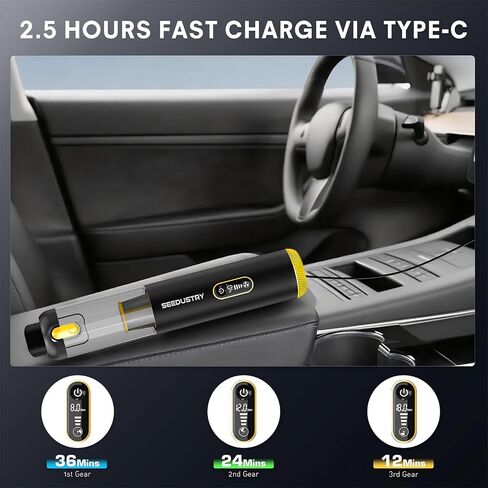 SEEDUSTRY Handheld Car Vacuum Portable Cordless, 6-in-1 Mini Cordless Vacuum Cleaner with Brushless Motor & 18000Pa Powerful Suction, Type-C Charge, 2025 Mini Vacuum V-C08 Pro for Car Home Office Pet in Saudi Arabia