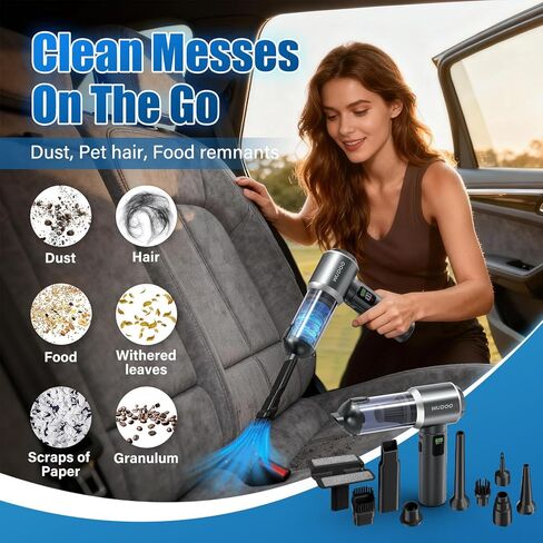 WUDOO-5-in-1 Car Vacuum Cleaner Portable Cordless Dust Remover 20,000 Pa Powerful Handheld Cordless Charging Vacuum with Flashlight Function Supports Fast Charging and LED Display in Saudi Arabia
