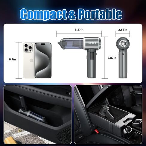 WUDOO-5-in-1 Car Vacuum Cleaner Portable Cordless Dust Remover 20,000 Pa Powerful Handheld Cordless Charging Vacuum with Flashlight Function Supports Fast Charging and LED Display in Saudi Arabia