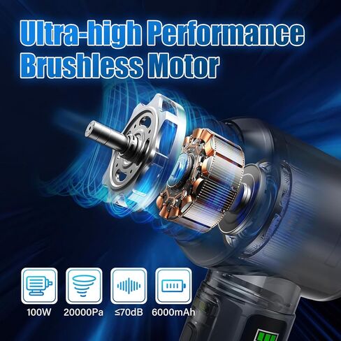 WUDOO-5-in-1 Car Vacuum Cleaner Portable Cordless Dust Remover 20,000 Pa Powerful Handheld Cordless Charging Vacuum with Flashlight Function Supports Fast Charging and LED Display in Saudi Arabia
