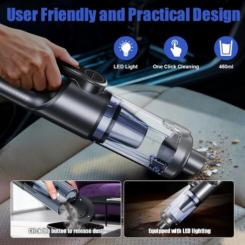 Car Vacuum Portable Cordless-19000 Pa 4 in 1 Handheld Vacuum Cordless Brushless Motor with LED Light and Multi-Nozzles, One-Touch dust Removal for Car, Home, Office, Pet, Black in Saudi Arabia