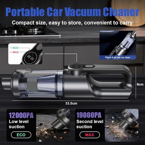 Car Vacuum Portable Cordless-19000 Pa 4 in 1 Handheld Vacuum Cordless Brushless Motor with LED Light and Multi-Nozzles, One-Touch dust Removal for Car, Home, Office, Pet, Black in Saudi Arabia