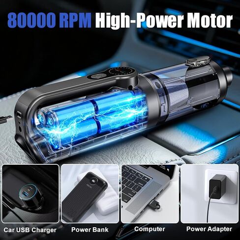Car Vacuum Portable Cordless-19000 Pa 4 in 1 Handheld Vacuum Cordless Brushless Motor with LED Light and Multi-Nozzles, One-Touch dust Removal for Car, Home, Office, Pet, Black in Saudi Arabia