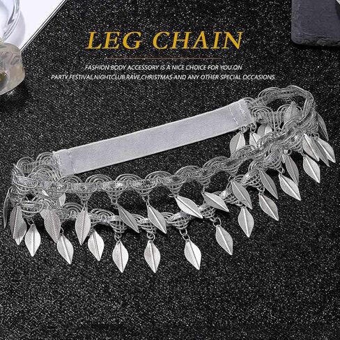 Jeweky Layered Thigh Chain Leaf Leg Chain Tassel Body Chain Beach Summer Body Jewelry for Women and Girls in Kuwait