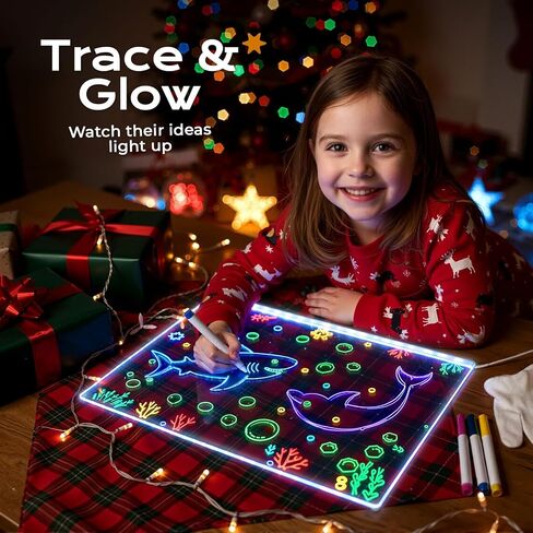 لوحة ملاحظات LED مع 7 ألوان، لوحة رسم LED مقاس 12 × 8 بوصة للأطفال، تتضمن محول، 7 علامات، قماش ناعم، سلسلة تعليق، هدية عيد الميلاد (إصدار ترقية 2025) in Kuwait