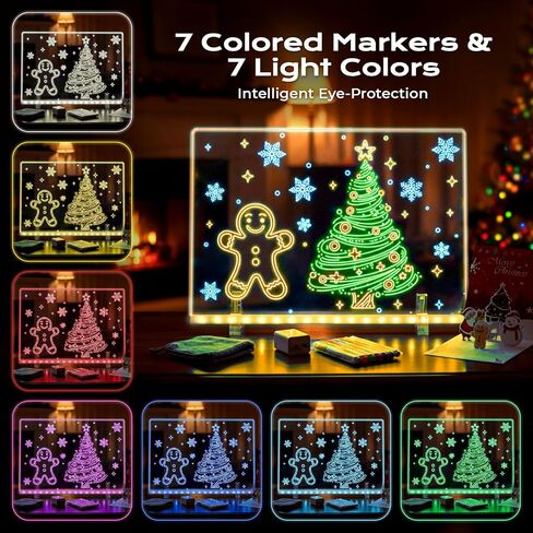 لوحة ملاحظات LED مع 7 ألوان، لوحة رسم LED مقاس 12 × 8 بوصة للأطفال، تتضمن محول، 7 علامات، قماش ناعم، سلسلة تعليق، هدية عيد الميلاد (إصدار ترقية 2025) in Kuwait