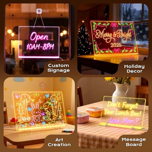 لوحة ملاحظات LED مع 7 ألوان، لوحة رسم LED مقاس 12 × 8 بوصة للأطفال، تتضمن محول، 7 علامات، قماش ناعم، سلسلة تعليق، هدية عيد الميلاد (إصدار ترقية 2025) in Kuwait