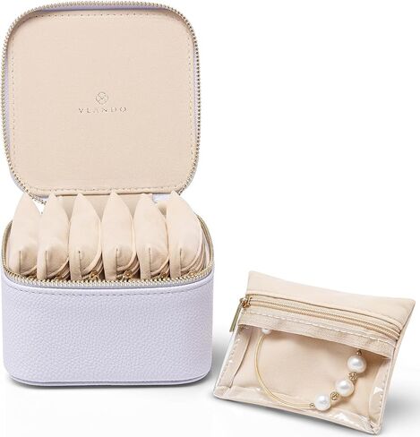 Vlando Travel Jewelry Case Organizer,Small Jewelry Box with 12 Velvet Jewelry Storage Pockets,Christmas Gift Ideas for Bride Friends Women Girls-Baby Blue in Saudi Arabia