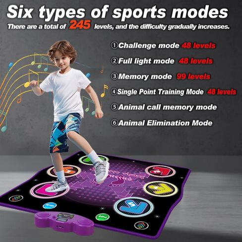 Dance mat Toys for Kids Ages 3-12 and Adults, Electronic Dance Pad with Light-up 6-Button Connectable to Cell Phone, Musical Dance Toys with 6 Game Modes, Birthday Gift for Kids in Saudi Arabia