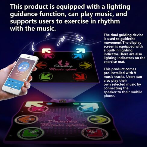 Dance mat Toys for Kids Ages 3-12 and Adults, Electronic Dance Pad with Light-up 6-Button Connectable to Cell Phone, Musical Dance Toys with 6 Game Modes, Birthday Gift for Kids in Saudi Arabia