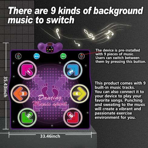 Dance mat Toys for Kids Ages 3-12 and Adults, Electronic Dance Pad with Light-up 6-Button Connectable to Cell Phone, Musical Dance Toys with 6 Game Modes, Birthday Gift for Kids in Saudi Arabia