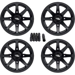 RockTrix RT102 12in ATV Wheels 4x156 Rims, 12x7, 4+3 Offset, Includes 3/8x24 Spline Lug nuts, Compatible with Polaris Sportsman RZR Ranger UTV - 4/156 (Set of 4) in Kuwait