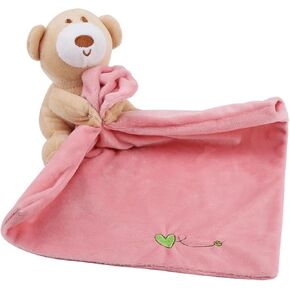 POCREATION Soft Plush Baby Security Blanket, Cuddly Bear Soother Toy for Infants with Adorable Companion, Perfect Newborn Baby Shower Registry (Pink) in Kuwait