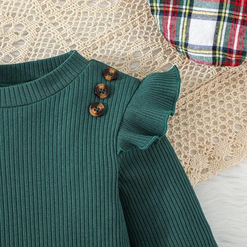 طقم تنورة للفتيات من Noubeau قميص علوي مكشكش بأكمام طويلة + تنورة منقوشة ملابس خريف وشتاء للفتيات الصغيرات ملابس من قطعتين in Kuwait