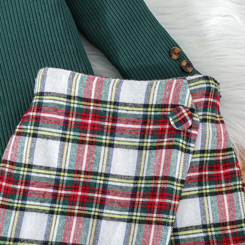 طقم تنورة للفتيات من Noubeau قميص علوي مكشكش بأكمام طويلة + تنورة منقوشة ملابس خريف وشتاء للفتيات الصغيرات ملابس من قطعتين in Kuwait