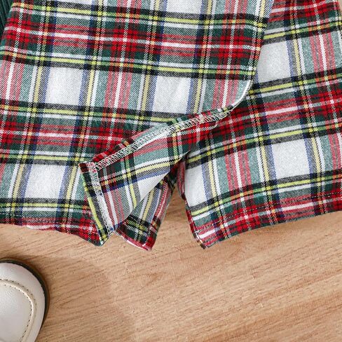 طقم تنورة للفتيات من Noubeau قميص علوي مكشكش بأكمام طويلة + تنورة منقوشة ملابس خريف وشتاء للفتيات الصغيرات ملابس من قطعتين in Kuwait