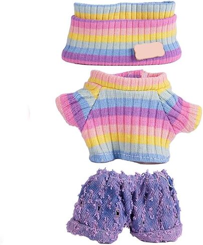 Clothes for 17cm Doll (NO Doll),Adorable Outfit ，Handcrafted Clothes Set with Dress Up ,Ropa Accessories Hat + Sweater + Pants (Rainbow + Purple) in Kuwait