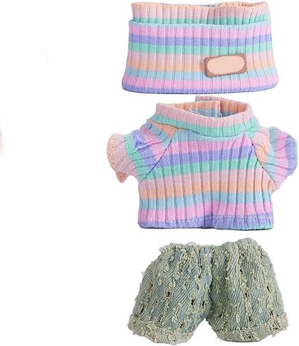 Clothes for 17cm Doll (NO Doll),Adorable Outfit ，Handcrafted Clothes Set with Dress Up ,Ropa Accessories Hat + Sweater + Pants (Rainbow + Purple) in Kuwait