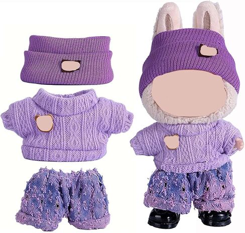 Clothes for 17cm Doll (NO Doll),Adorable Outfit ，Handcrafted Clothes Set with Dress Up ,Ropa Accessories Hat + Sweater + Pants (Rainbow + Purple) in Kuwait