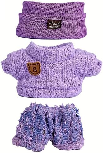 Clothes for 17cm Doll (NO Doll),Adorable Outfit ，Handcrafted Clothes Set with Dress Up ,Ropa Accessories Hat + Sweater + Pants (Rainbow + Purple) in Kuwait