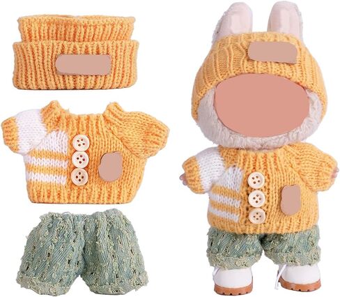 Clothes for 17cm Doll (NO Doll),Adorable Outfit ，Handcrafted Clothes Set with Dress Up ,Ropa Accessories Hat + Sweater + Pants (Rainbow + Purple) in Kuwait