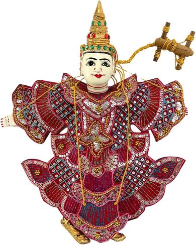 Vintage Thai Marionette Puppet, Handcrafted Wooden Head, Sequin and Bead Dress, Unique Asian Decor in Saudi Arabia