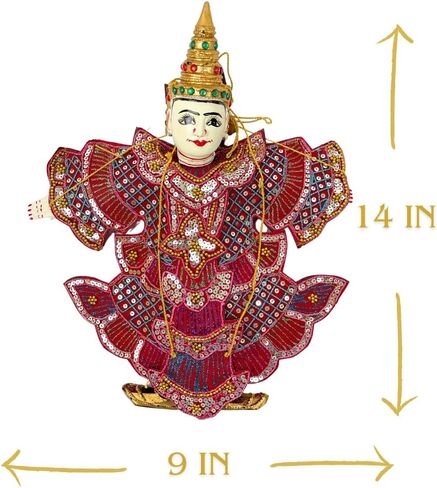 Vintage Thai Marionette Puppet, Handcrafted Wooden Head, Sequin and Bead Dress, Unique Asian Decor in Saudi Arabia