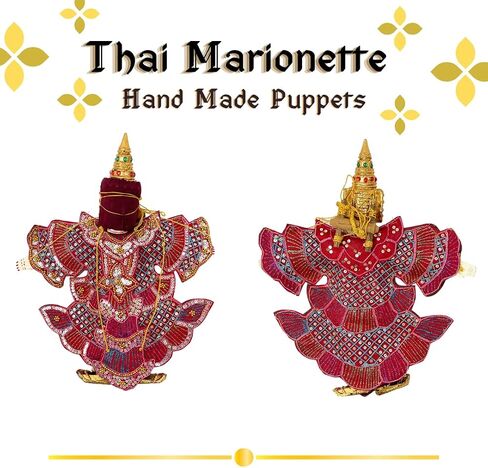 Vintage Thai Marionette Puppet, Handcrafted Wooden Head, Sequin and Bead Dress, Unique Asian Decor in Saudi Arabia