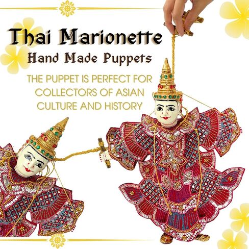Vintage Thai Marionette Puppet, Handcrafted Wooden Head, Sequin and Bead Dress, Unique Asian Decor in Saudi Arabia