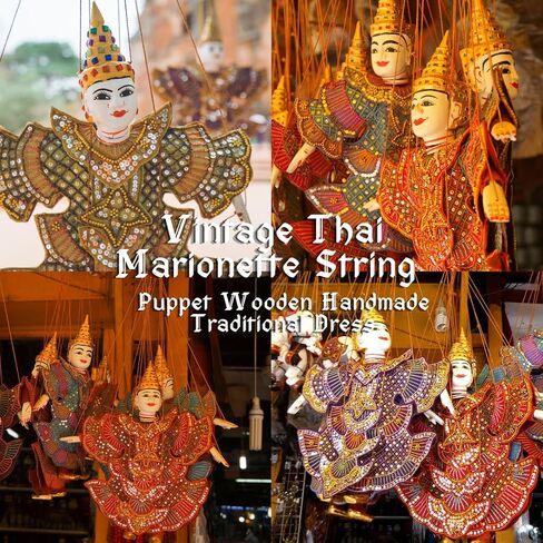Vintage Thai Marionette Puppet, Handcrafted Wooden Head, Sequin and Bead Dress, Unique Asian Decor in Saudi Arabia